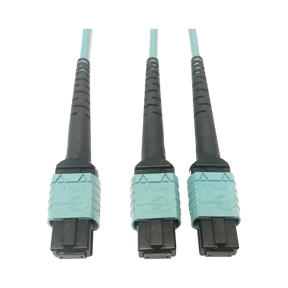 Tripp Lite 400G Multimode 50/125 OM4 Plenum Fiber Optic Cable, 24F MTP/MPO-PC to (x2) 12F MTP/MPO-PC (F/F), Aqua, 1 m — Being Shipped
