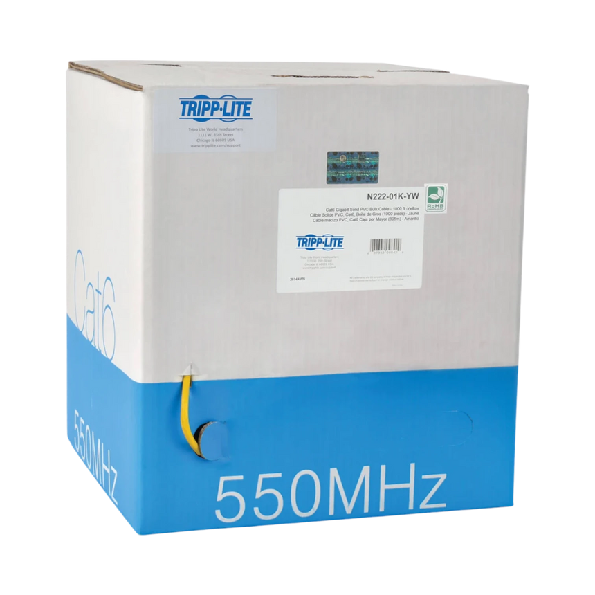 Tripp Lite Cat6 Gigabit Solid Core UTP PVC Bulk Ethernet Cable, Yellow, 1000 ft. (304.8 m), TAA — Being Shipped
