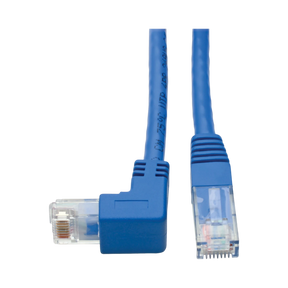 Tripp Lite Down-Angle Cat6 Gigabit Molded UTP Ethernet Cable (RJ45 Right-Angle Down M to RJ45 M), Blue, 1 ft. (0.31 m) — Being Shipped
