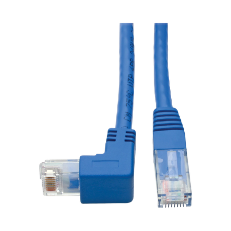 Tripp Lite Down-Angle Cat6 Gigabit Molded UTP Ethernet Cable (RJ45 Right-Angle Down M to RJ45 M), Blue, 1 ft. (0.31 m) — Being Shipped