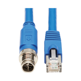 Tripp Lite M12 X-Code Cat6a 10G F/UTP CMR-LP Shielded Ethernet Cable (M12 M/RJ45 M), IP68, PoE, Blue, 5 m (16.4 ft.), TAA — Being Shipped