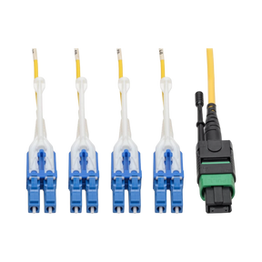 Tripp Lite MTP/MPO (APC) to 4xLC (UPC) Singlemode Breakout Patch Cable, 40/100 GbE, QSFP+ 40GBASE-PLR4, Plenum, Yellow, 5 m (16 ft.) — Being Shipped