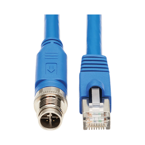 Tripp Lite M12 X-Code Cat6a 10G F/UTP CMR-LP Shielded Ethernet Cable (M12 M/RJ45 M), IP68, PoE, Blue, 2 m (6.6 ft.), TAA — Being Shipped