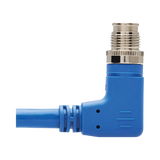 Tripp Lite M12 X-Code Cat6a 10G F/UTP CMR-LP Shielded Ethernet Cable (Right-Angle M/M), IP68, PoE, Blue, 2 m (6.6 ft.), TAA — Being Shipped