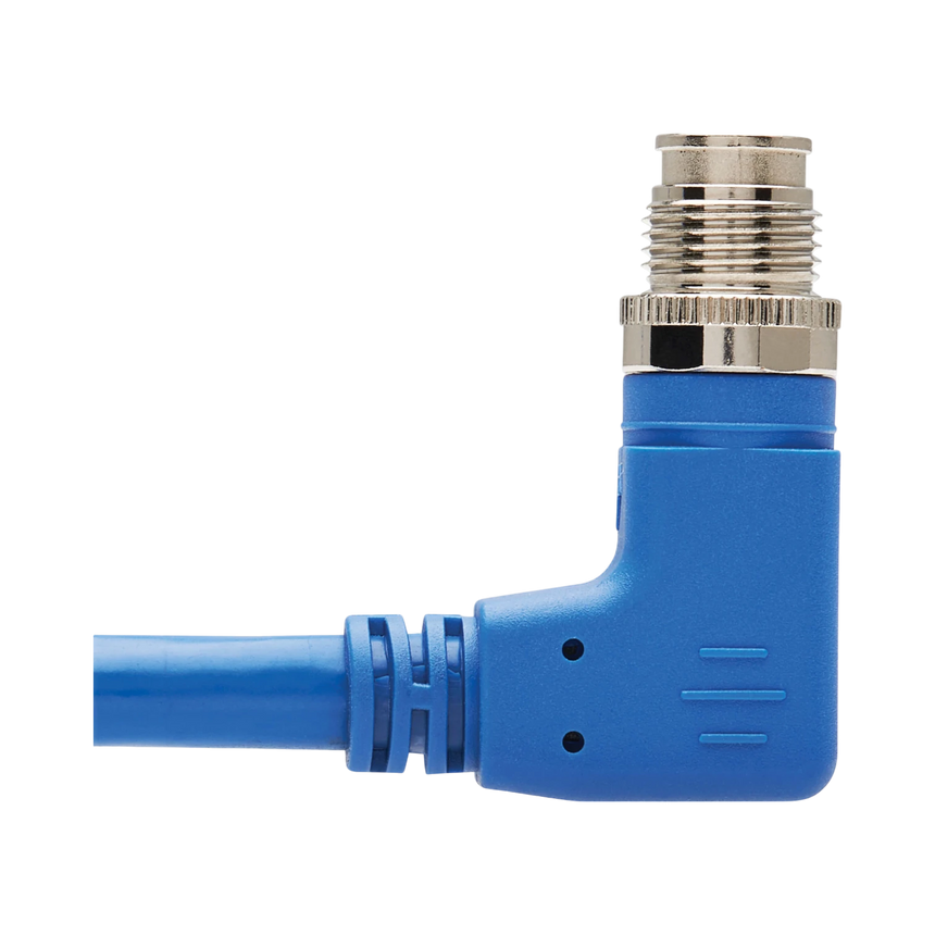Tripp Lite M12 X-Code Cat6a 10G F/UTP CMR-LP Shielded Ethernet Cable (Right-Angle M/M), IP68, PoE, Blue, 2 m (6.6 ft.), TAA — Being Shipped