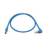 Tripp Lite M12 X-Code Cat6a 10G F/UTP CMR-LP Shielded Ethernet Cable (Right-Angle M/M), IP68, PoE, Blue, 2 m (6.6 ft.), TAA — Being Shipped