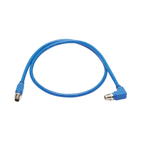 Tripp Lite M12 X-Code Cat6a 10G F/UTP CMR-LP Shielded Ethernet Cable (Right-Angle M/M), IP68, PoE, Blue, 2 m (6.6 ft.), TAA — Being Shipped
