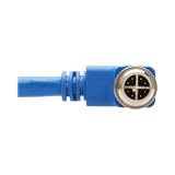 Tripp Lite M12 X-Code Cat6a 10G F/UTP CMR-LP Shielded Ethernet Cable (Right-Angle M/M), IP68, PoE, Blue, 2 m (6.6 ft.), TAA — Being Shipped