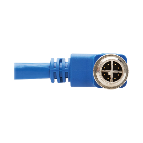 Tripp Lite M12 X-Code Cat6a 10G F/UTP CMR-LP Shielded Ethernet Cable (Right-Angle M/M), IP68, PoE, Blue, 2 m (6.6 ft.), TAA — Being Shipped