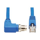 Tripp Lite M12 X-Code Cat6a 10G F/UTP CMR-LP Shielded Ethernet Cable (Right-Angle M12 M/RJ45 M), IP68, PoE, Blue, 3 m (9.8 ft.), TAA — Being Shipped