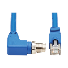 Tripp Lite M12 X-Code Cat6a 10G F/UTP CMR-LP Shielded Ethernet Cable (Right-Angle M12 M/RJ45 M), IP68, PoE, Blue, 3 m (9.8 ft.), TAA — Being Shipped