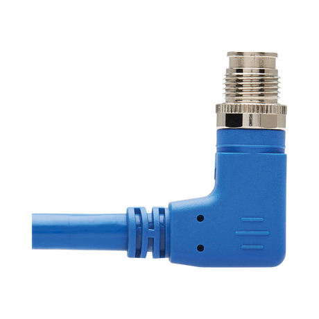 Tripp Lite M12 X-Code Cat6a 10G F/UTP CMR-LP Shielded Ethernet Cable (Right-Angle M12 M/RJ45 M), IP68, PoE, Blue, 3 m (9.8 ft.), TAA — Being Shipped