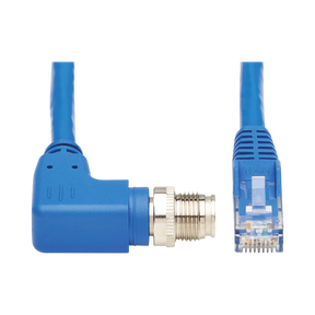 Tripp Lite M12 X-Code Cat6 1G UTP CMR-LP Ethernet Cable (Right-Angle M12 M/RJ45 M), IP68, PoE, Blue, 3 m (9.8 ft.), TAA — Being Shipped