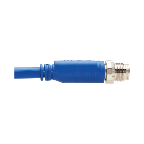 Tripp Lite M12 X-Code Cat6 1G UTP CMR-LP Ethernet Cable (Right-Angle M/M), IP68, PoE, Blue, 5 m (16.4 ft.), TAA — Being Shipped