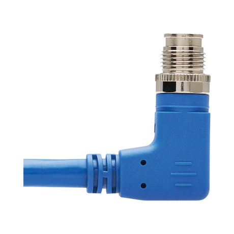 Tripp Lite M12 X-Code Cat6 1G UTP CMR-LP Ethernet Cable (Right-Angle M/M), IP68, PoE, Blue, 5 m (16.4 ft.), TAA — Being Shipped