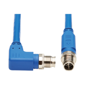 Tripp Lite M12 X-Code Cat6 1G UTP CMR-LP Ethernet Cable (Right-Angle M/M), IP68, PoE, Blue, 1 m (3.3 ft.), TAA — Being Shipped