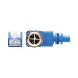 Tripp Lite M12 X-Code Cat6 1G UTP CMR-LP Ethernet Cable (Right-Angle M12 M/RJ45 M), IP68, PoE, Blue, 5 m (16.4 ft.), TAA — Being Shipped