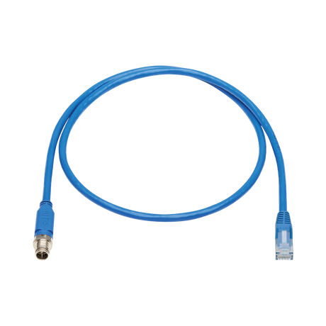 Tripp Lite M12 X-Code Cat6 1G UTP CMR-LP Ethernet Cable (M12 M/RJ45 M), IP68, PoE, Blue, 2 m (6.6 ft.), TAA — Being Shipped