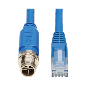 Tripp Lite M12 X-Code Cat6 1G UTP CMR-LP Ethernet Cable (M12 M/RJ45 M), IP68, PoE, Blue, 2 m (6.6 ft.), TAA — Being Shipped
