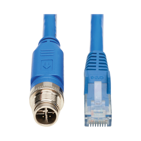 Tripp Lite M12 X-Code Cat6 1G UTP CMR-LP Ethernet Cable (M12 M/RJ45 M), IP68, PoE, Blue, 2 m (6.6 ft.), TAA — Being Shipped