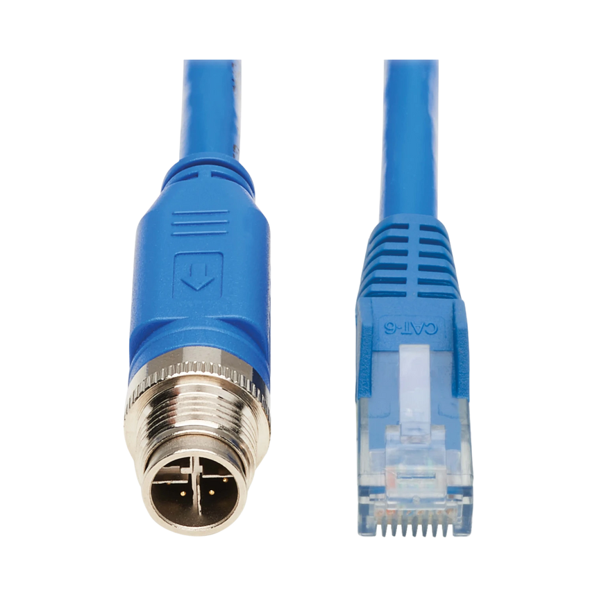 Tripp Lite M12 X-Code Cat6 1G UTP CMR-LP Ethernet Cable (M12 M/RJ45 M), IP68, PoE, Blue, 2 m (6.6 ft.), TAA — Being Shipped