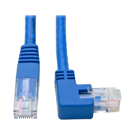 Tripp Lite Right-Angle Cat6 Gigabit Molded UTP Ethernet Cable (RJ45 Right-Angle M to RJ45 M), Blue, 1 ft. (0.31 m) — Being Shipped