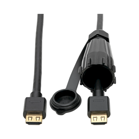 Tripp Lite High-Speed HDMI Cable (M/M), 4K 60 Hz, HDR, Industrial, IP68, Hooded Connector, Black, 12 ft. — Being Shipped