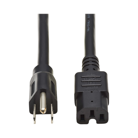 Tripp Lite Power Cord, NEMA 5-15P to C15, Heavy-Duty, 15A, 125V, 14 AWG, 8 ft. (2.43 m), Black — Being Shipped
