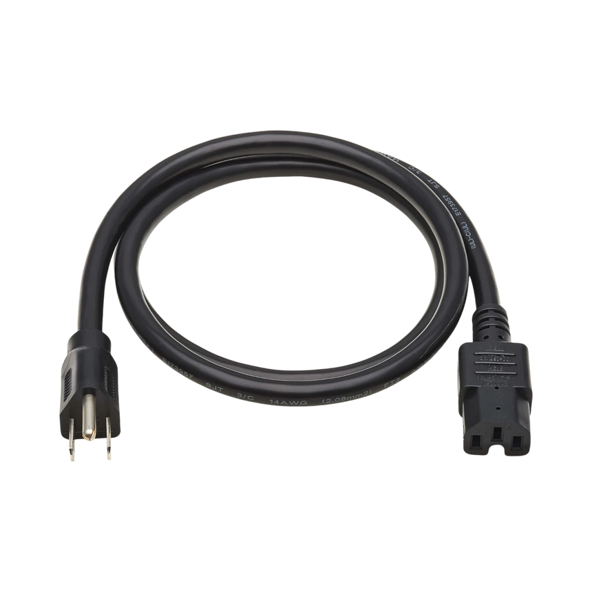 Tripp Lite Power Cord, NEMA 5-15P to C15, Heavy-Duty, 15A, 125V, 14 AWG, 8 ft. (2.43 m), Black — Being Shipped