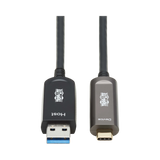 Tripp Lite USB-A to USB-C AOC Cable (M/M), USB 3.2 Gen 2 (10Gbps) Plenum-Rated Fiber Active Optical, Data Only, Backward Compatible, Black, 15 m (49 ft.) — Being Shipped