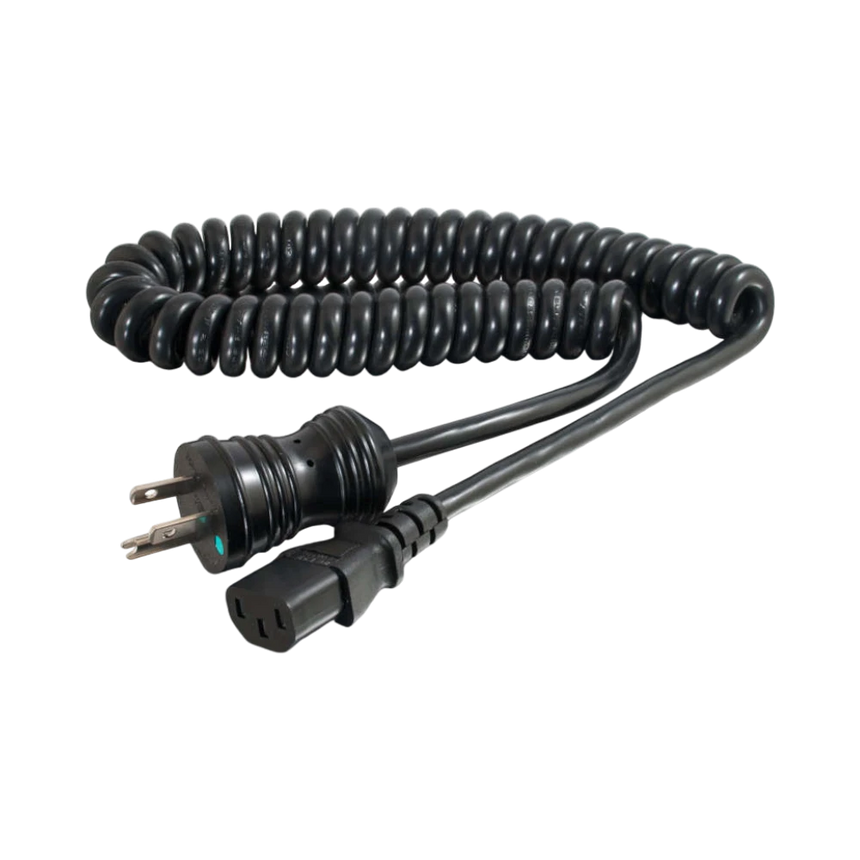 C2G 6ft (1.8m) 18 AWG Coiled Hospital Grade Power Cord (NEMA 5-15P to IEC320C13) (TAA Compliant), Black — Being Shipped