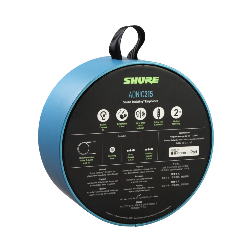 Shure SE215 Sound-Isolating In-Ear Stereo Earphones with RMCE-UNI Remote Mic Universal Cable (Blue) — Being Shipped