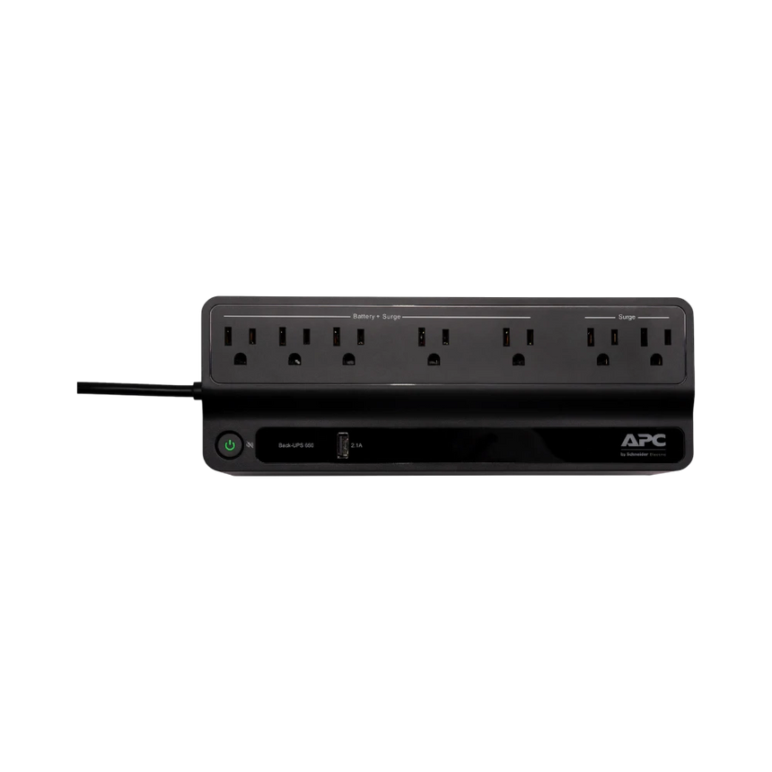 APC Back UPS, 650VA/360W, Floor/Wall Mount 120V, 7x NEMA 5-15R outlets, USB Type A Port — Being Shipped