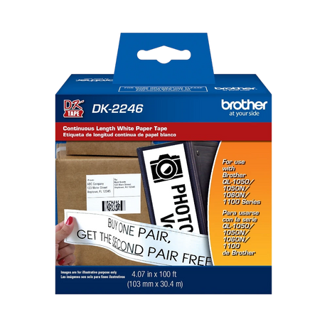 Brother DK2246 Black on White Continuous Length Paper Labels (4.07" x 100') — Being Shipped