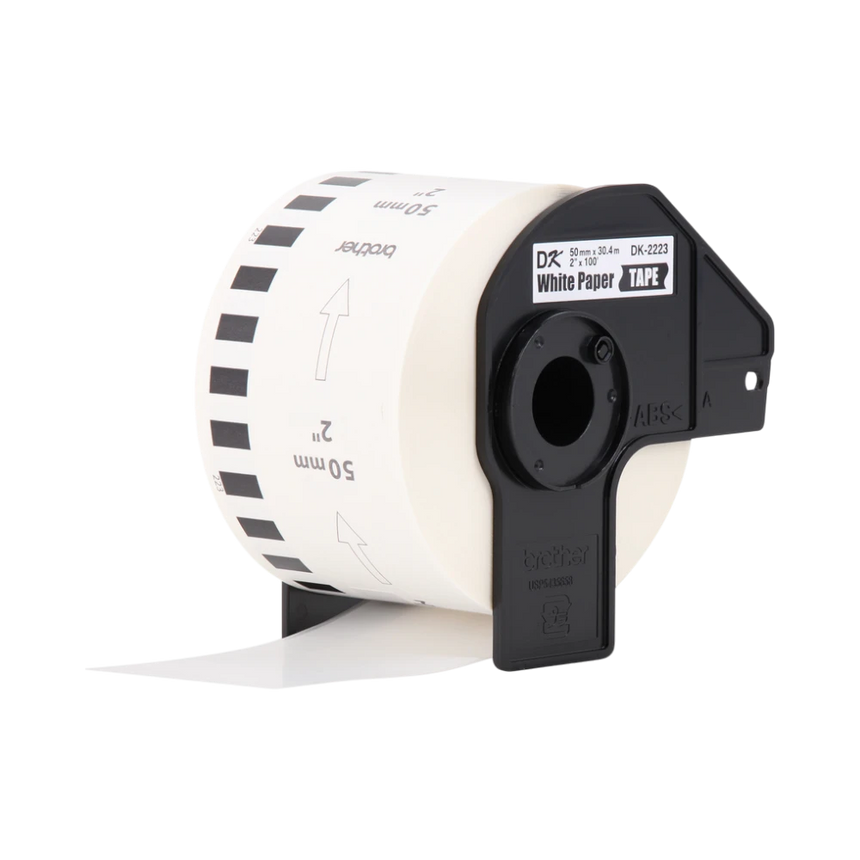Brother DK-2223 2" x 100' Wide Width Black on White Continuous Paper Labels — Being Shipped