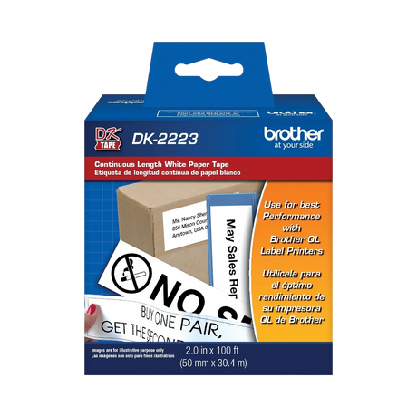 Brother DK-2223 2" x 100' Wide Width Black on White Continuous Paper Labels — Being Shipped