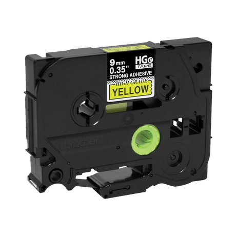 Brother 9mm (0.35") Black on Yellow HGE Tape with Extra Strength Adhesive 8m (26.2 Ft) (5 Pack) — Being Shipped