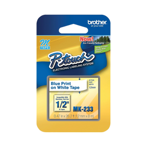 Brother 12mm (0.47") Blue on White Non-Laminated Tape for P-touch 8m (26.2 ft) — Being Shipped