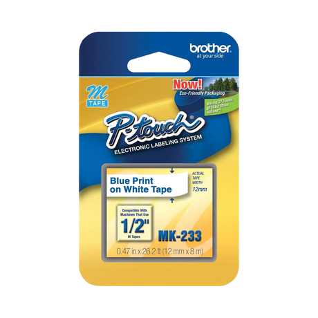 Brother 12mm (0.47") Blue on White Non-Laminated Tape for P-touch 8m (26.2 ft) — Being Shipped