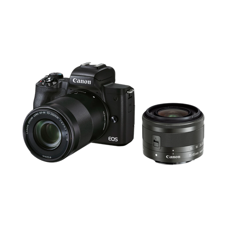 Canon EOS M50 Mark II Mirrorless Camera with 15-45mm and 55-200mm Lenses (Black) — Being Shipped
