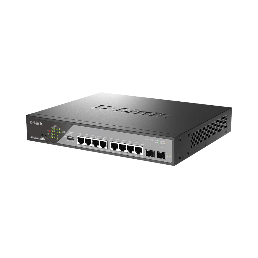 D-Link DSS-200G Ethernet Switch DSS-200G-10MPP, 8-Port Gigabit Ethernet Network PoE, 2 SFP Slots — Being Shipped