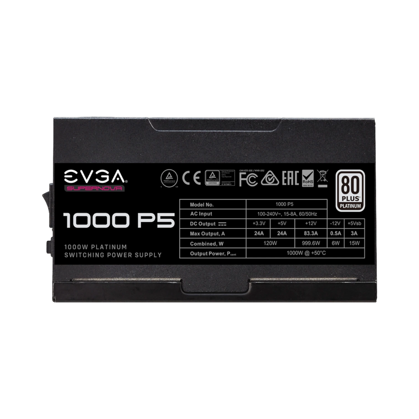 EVGA SuperNOVA 1000 P5, 80 Plus Platinum 1000W, Fully Modular, Eco Mode with FDB Fan, Power Supply — Being Shipped