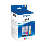 Epson T502 Multi-Color EcoTank Ink Bottle Pack (Cyan, Magenta, Yellow) — Being Shipped