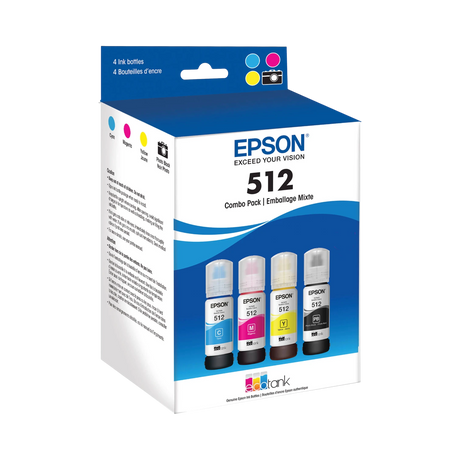 Epson T512 EcoTank Ink Bottle Multi-Pack (Cyan, Magenta, Yellow, Photo Black) — Being Shipped