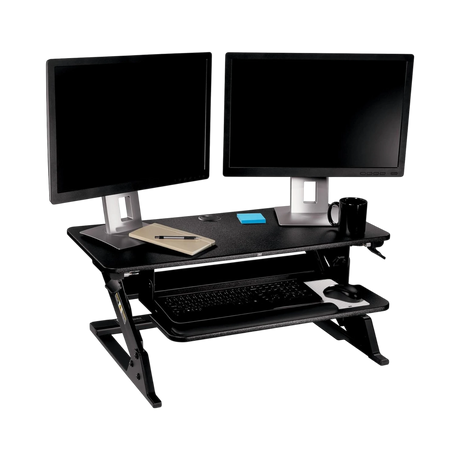 3M Precision Standing Desk 35"W Manual Adjustable Desk Riser with Gel Wrist Rest and Precise Mouse Pad — Being Shipped