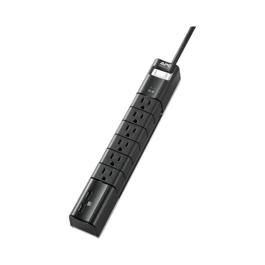 APC Essential SurgeArrest Rotating 6-Outlet Surge Protector with 5V 3.4A USB Ports (Black, 120V) — Being Shipped
