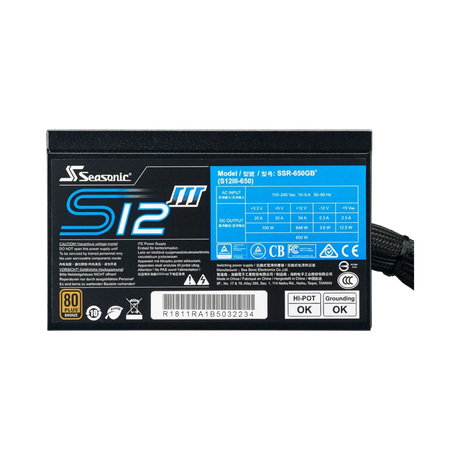 Seasonic Electronics S12III Series 650W 80 Plus Bronze ATX Power Supply — Being Shipped