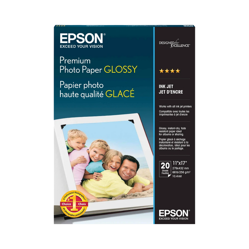 Epson Premium Photo Paper Glossy (11 x 17", 20 Sheets) — Being Shipped