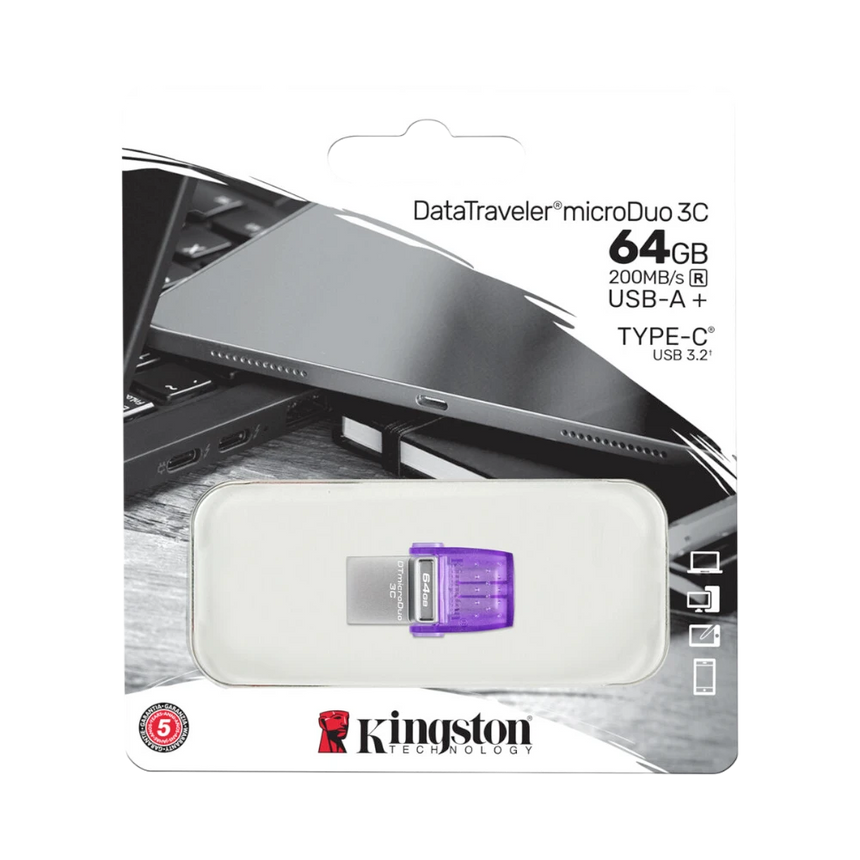 Kingston DataTraveler microDuo 3C 64GB 200MB/s USB 3.2 Gen 1 Flash Drive — Being Shipped