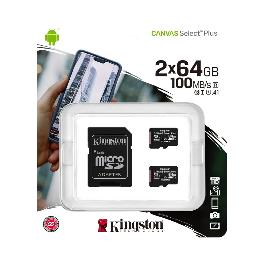Kingston Canvas Select Plus 64GB UHS-I microSDXC Memory Card with SD Adapter (2-Pack) — Being Shipped